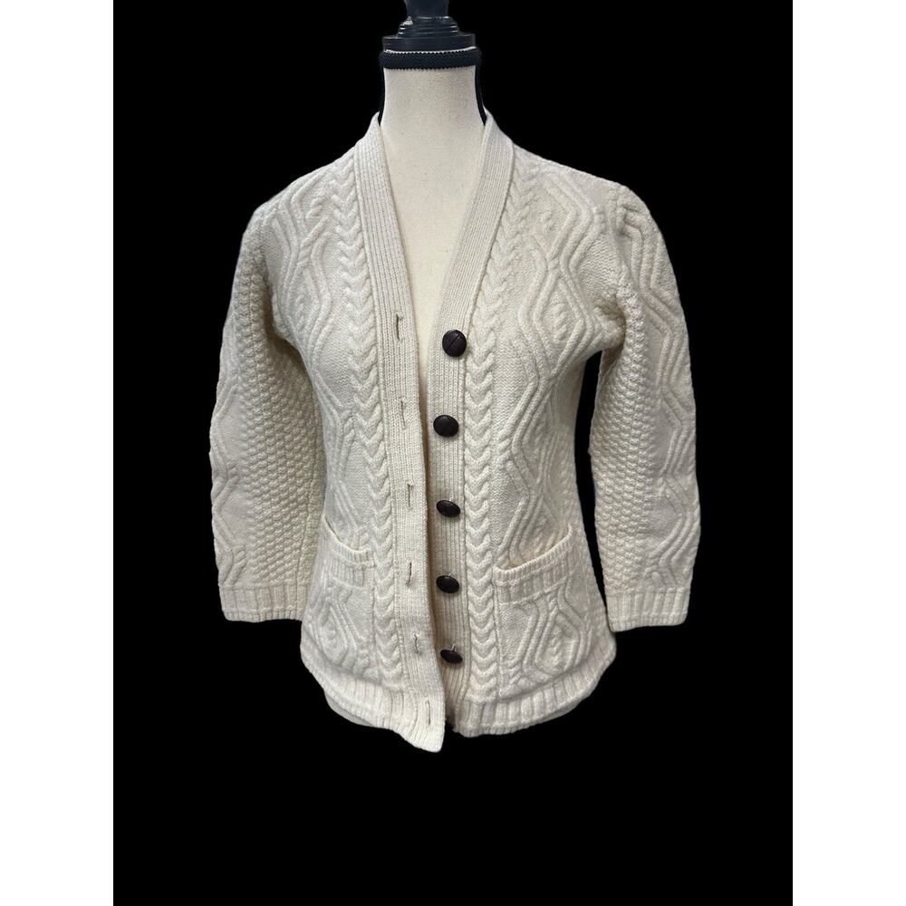 Original Aran Co Ladies Cardigan 1950s Merino Wool Hand Knit White